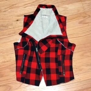 CPurple Clover Sherpa sleeveless plaid zip-up jacket Sz L